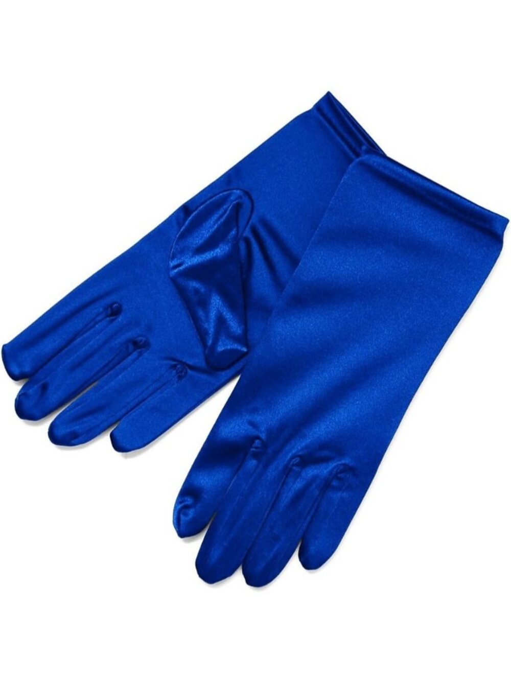 Womens Royal Blue Shiny Stretch Wrist Length 2bl Over Costume Satin Dress Gloves